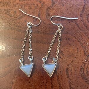 Gold-Tone Chain Drop Earrings with Grey/Green Triangle Moon Stones